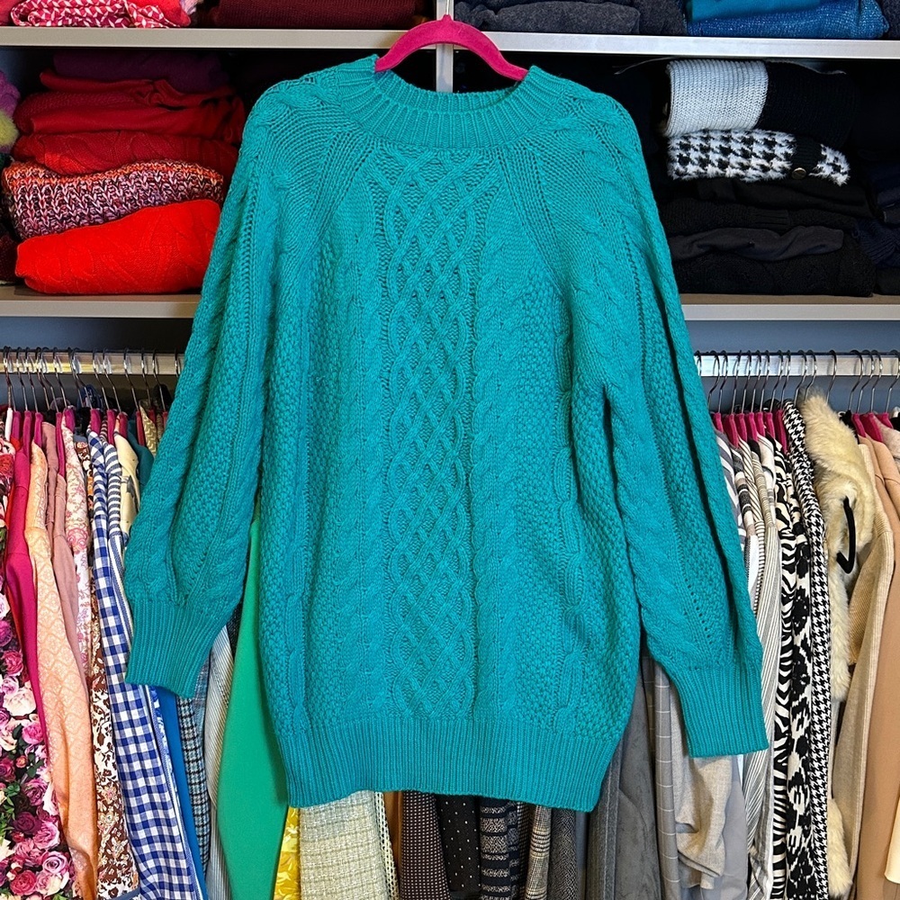 Anrabess greenish blue long sleeve crew neck tunic sweater size S NWT